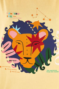 T-shirt imprimé signe du zodiaque Lion en coton - Jaune