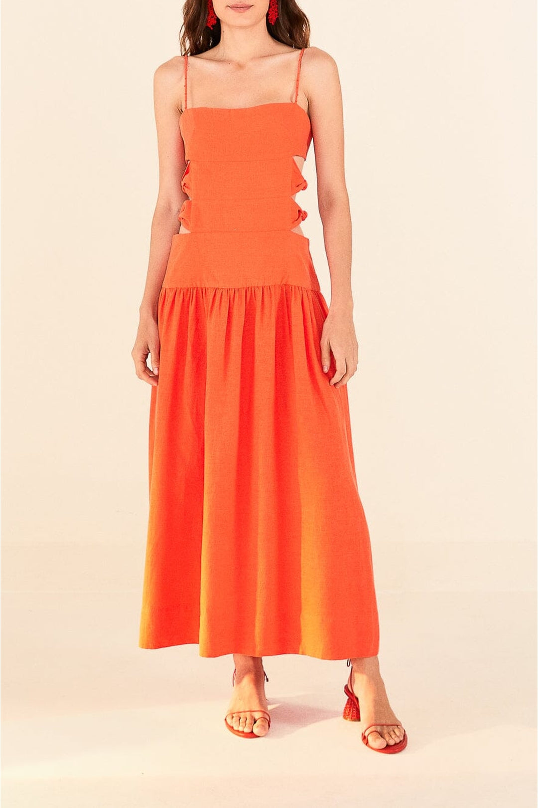 Robe longue à découpes en lin - Orange