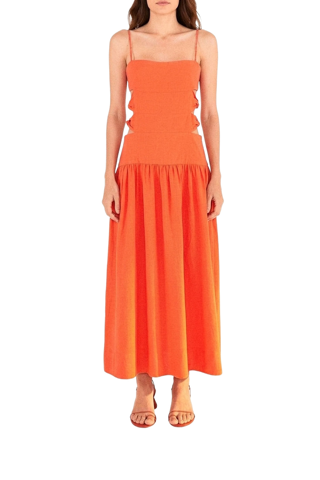 Robe longue à découpes en lin - Orange