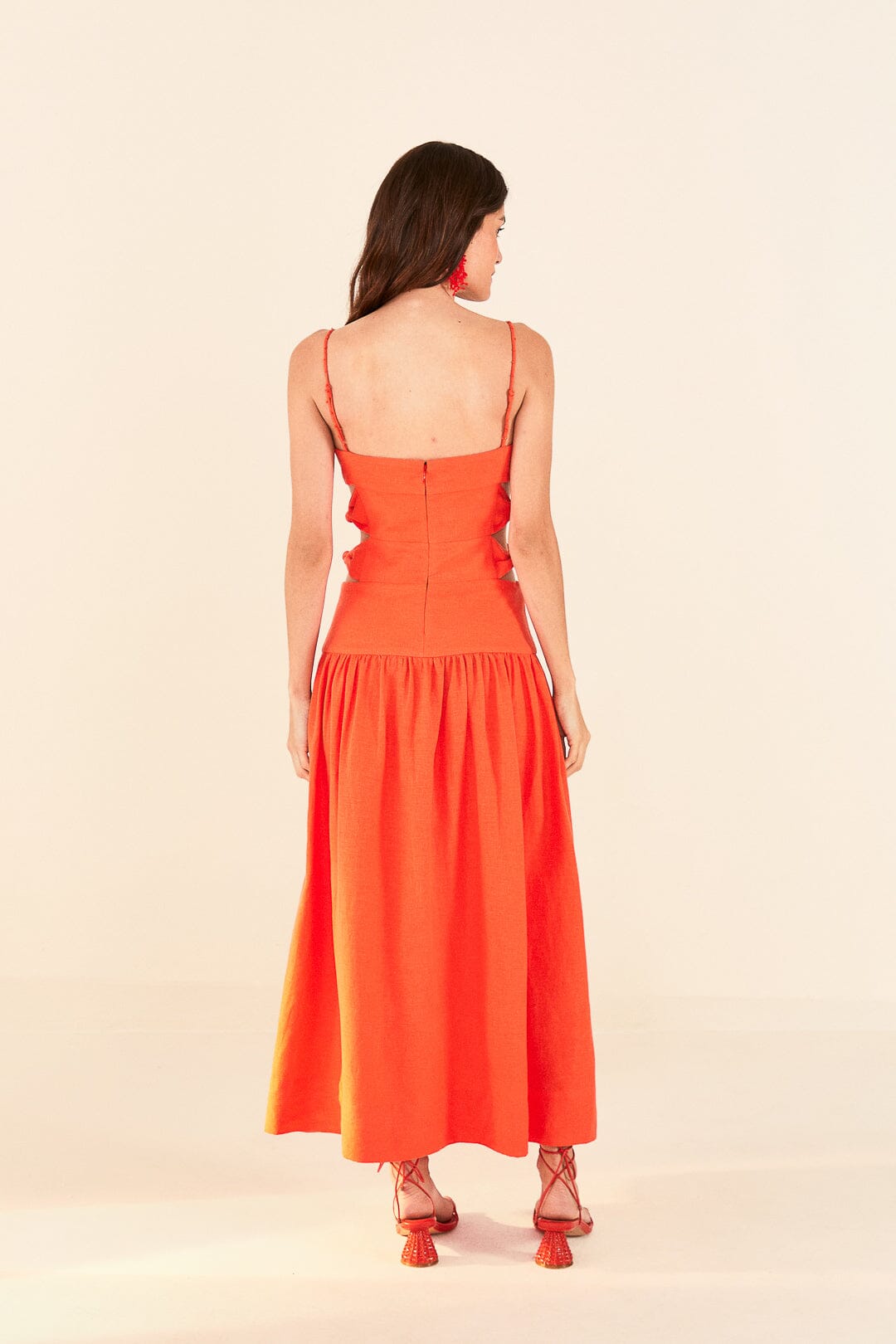 Robe longue à découpes en lin - Orange