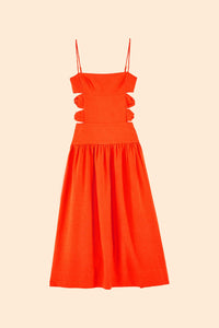 Robe longue à découpes en lin - Orange