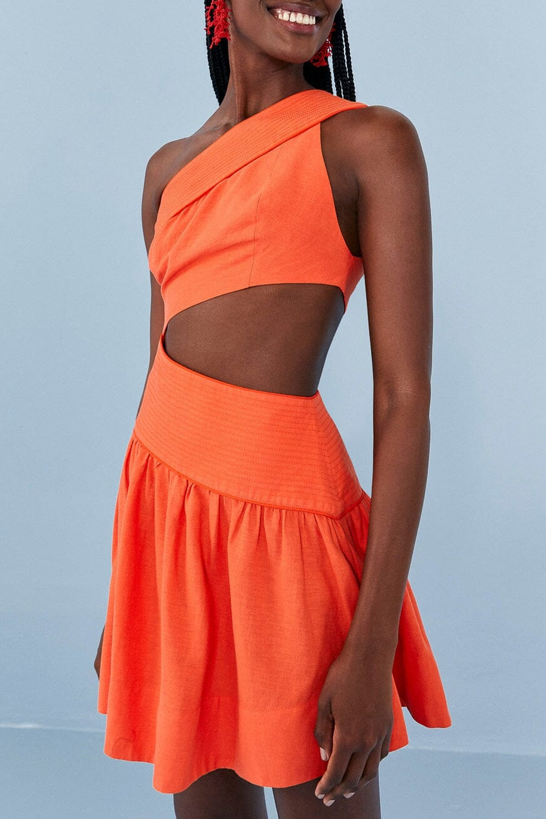 Robe courte asymétrique en lin - Orange