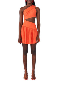 Robe courte asymétrique en lin - Orange
