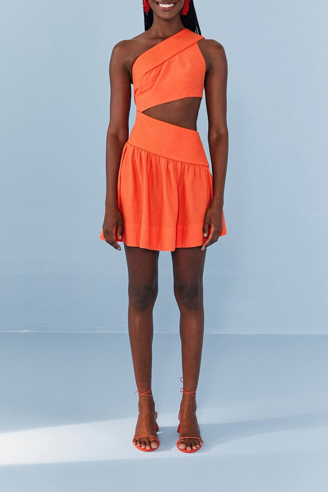 Robe courte asymétrique en lin - Orange