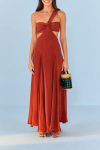 MEDIA OFF LINE_Robe longue asymétrique à bandeau - Rouge