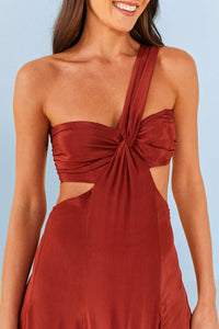 MEDIA OFF LINE_Robe longue asymétrique à bandeau - Rouge