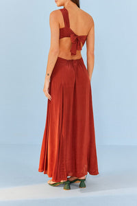 MEDIA OFF LINE_Robe longue asymétrique à bandeau - Rouge
