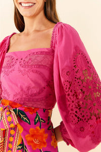 Blouse Lace à manches bouffantes - Rose