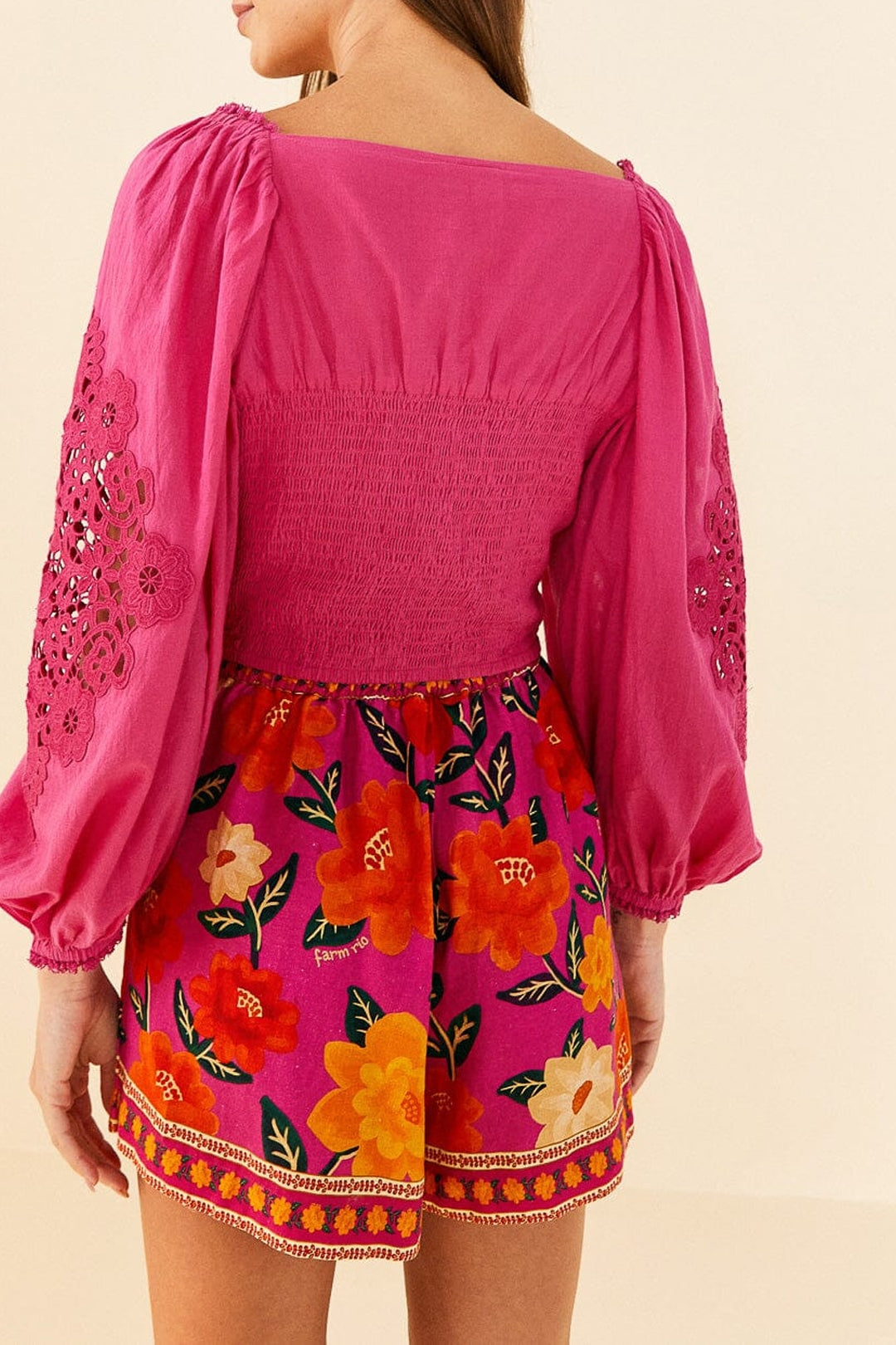 Blouse Lace à manches bouffantes - Rose