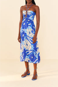 Robe midi Groove Tropical - Bleu
