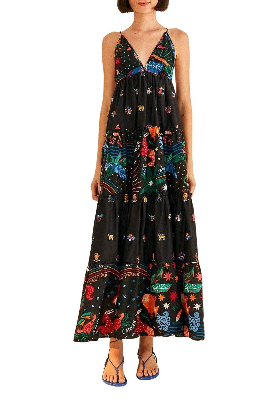 MEDIA OFF LINE_Robe longue brodée Zodiac en coton - Noir
