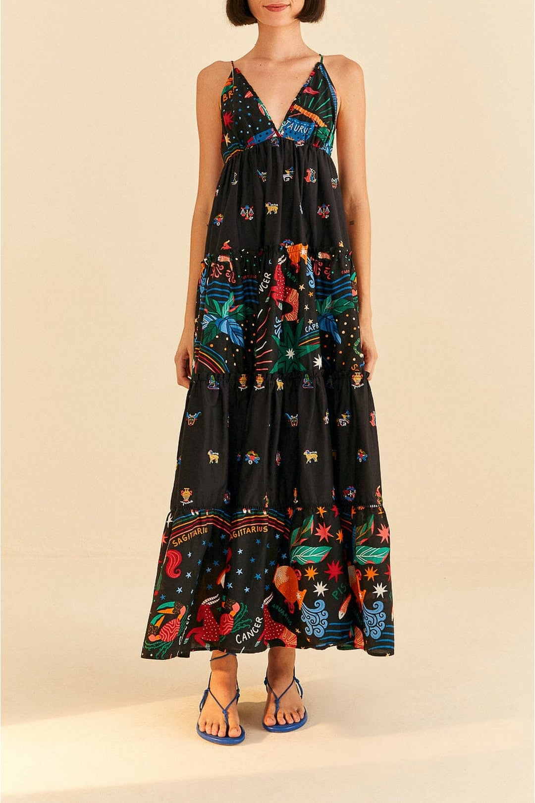 MEDIA OFF LINE_Robe longue brodée Zodiac en coton - Noir