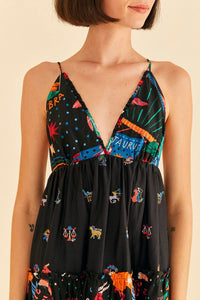 MEDIA OFF LINE_Robe longue brodée Zodiac en coton - Noir