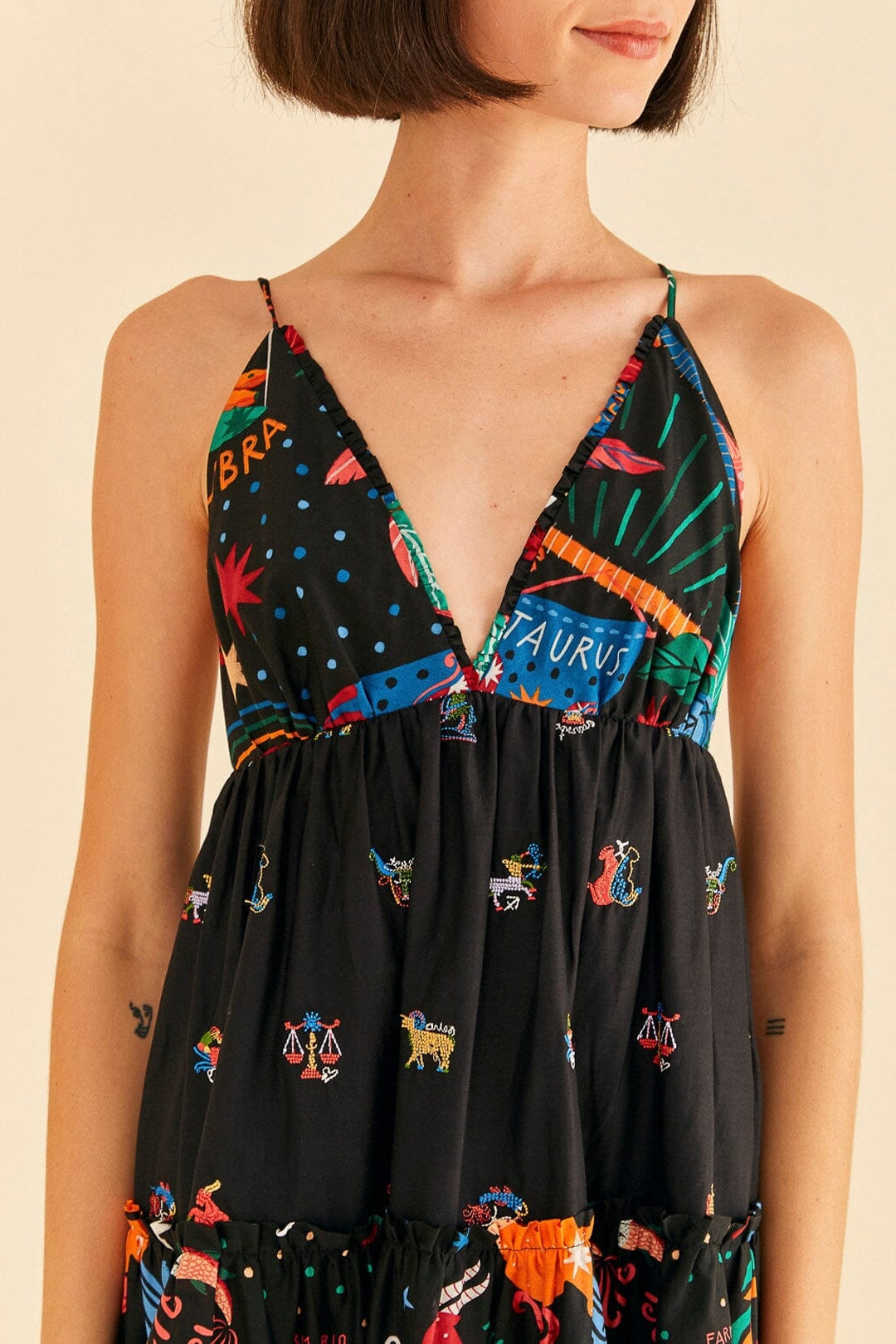 MEDIA OFF LINE_Robe longue brodée Zodiac en coton - Noir