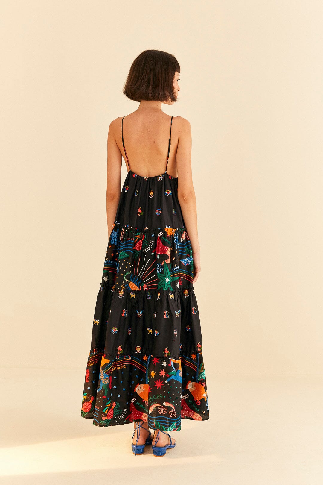 MEDIA OFF LINE_Robe longue brodée Zodiac en coton - Noir