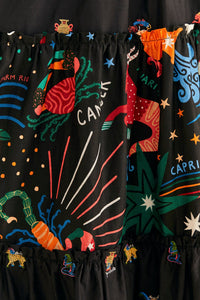 MEDIA OFF LINE_Robe longue brodée Zodiac en coton - Noir