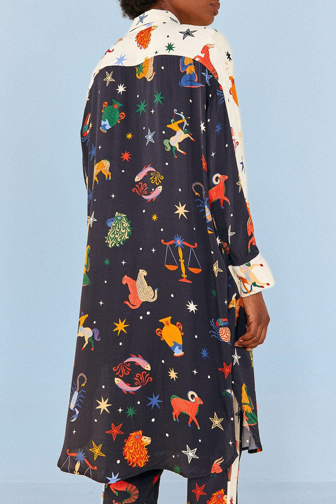 Chemise longue à motifs signe du zodiaque - Noir