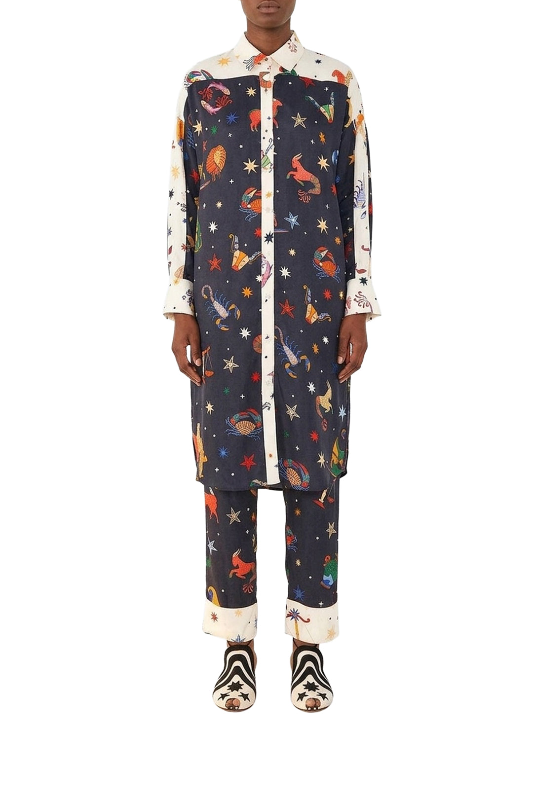 Chemise longue à motifs signe du zodiaque - Noir
