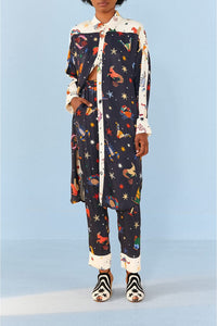 Chemise longue à motifs signe du zodiaque - Noir