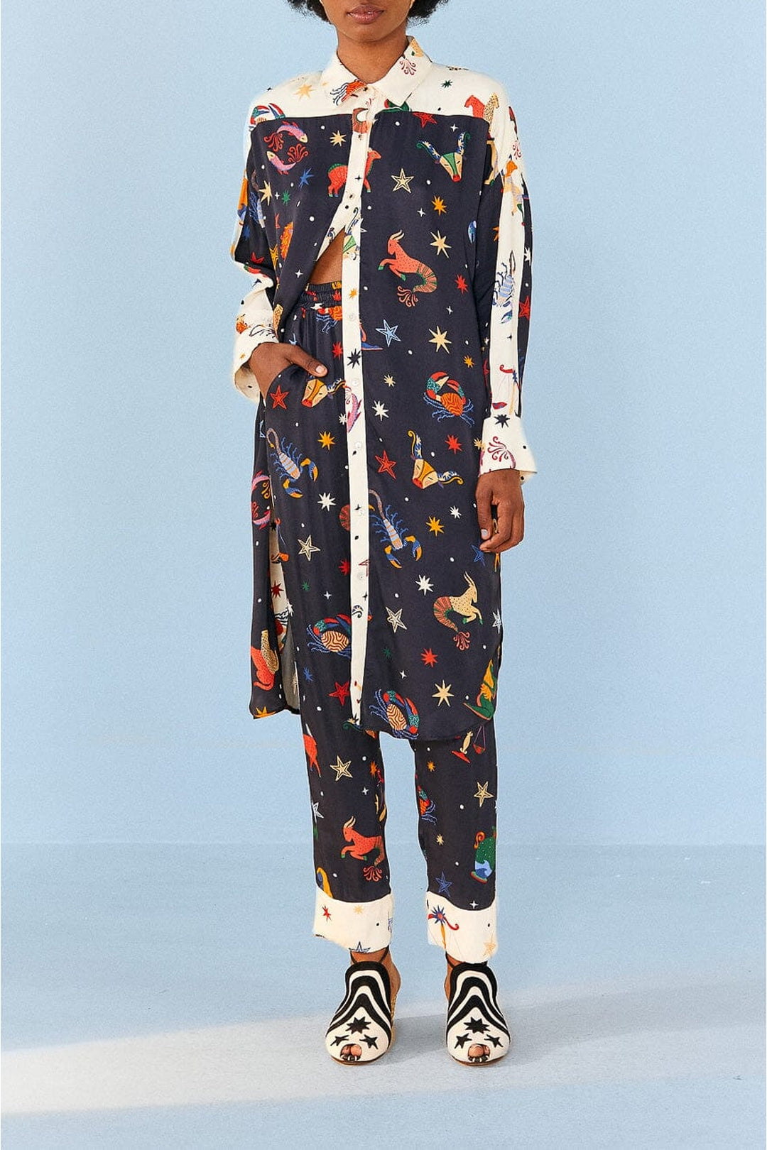 Chemise longue à motifs signe du zodiaque - Noir