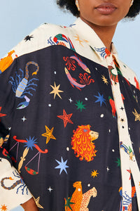 Chemise longue à motifs signe du zodiaque - Noir