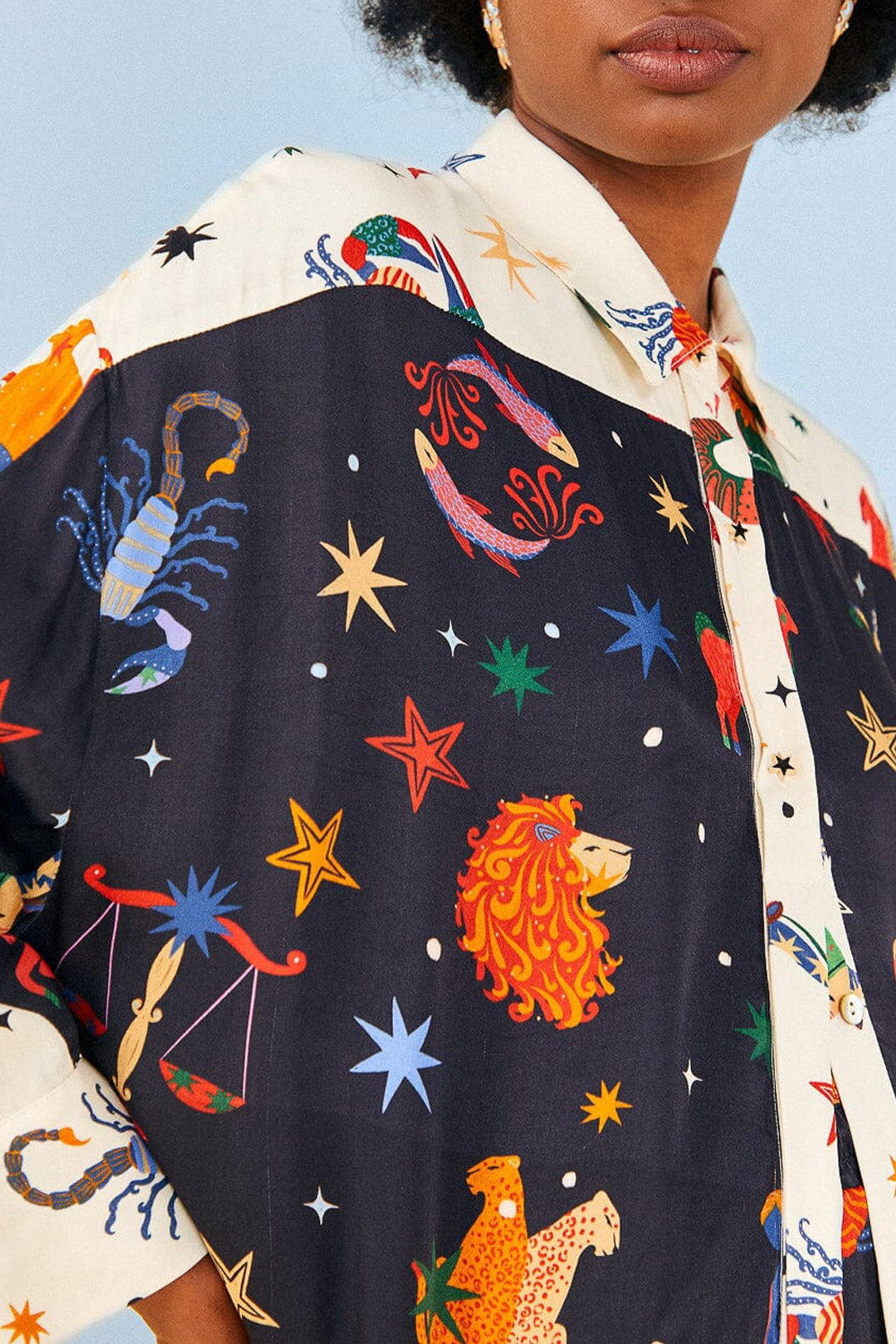Chemise longue à motifs signe du zodiaque - Noir
