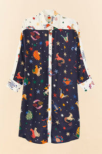 Chemise longue à motifs signe du zodiaque - Noir