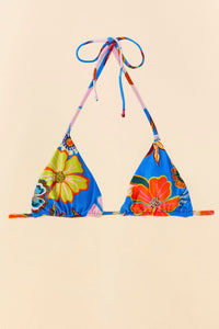 Haut de bikini triangle réversible Full Garden - Bleu