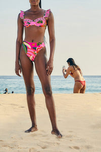 Bas de bikini taille haute Leopard Forest - Rose