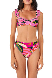 Bas de bikini taille haute Leopard Forest - Rose