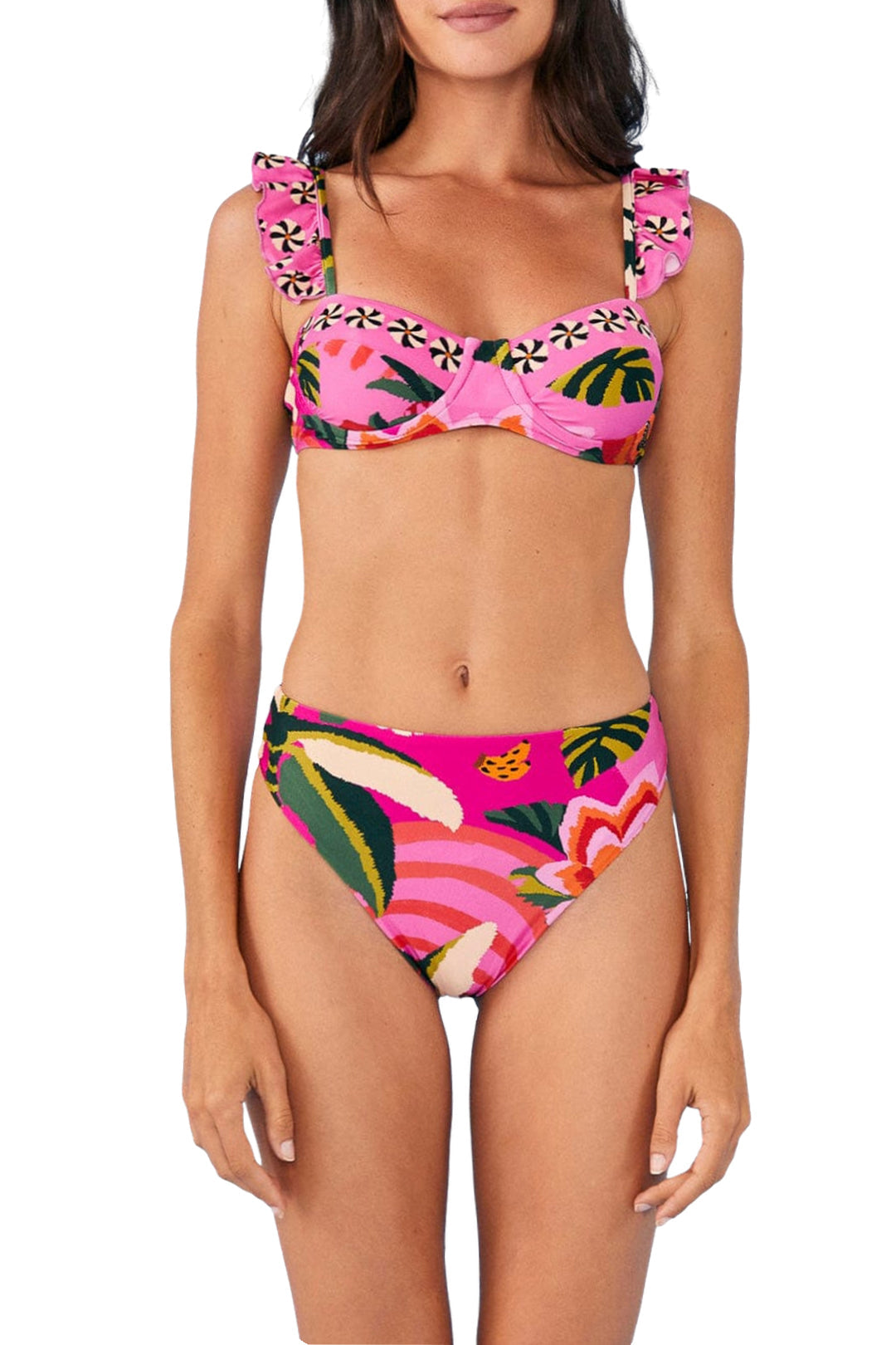 Bas de bikini taille haute Leopard Forest - Rose
