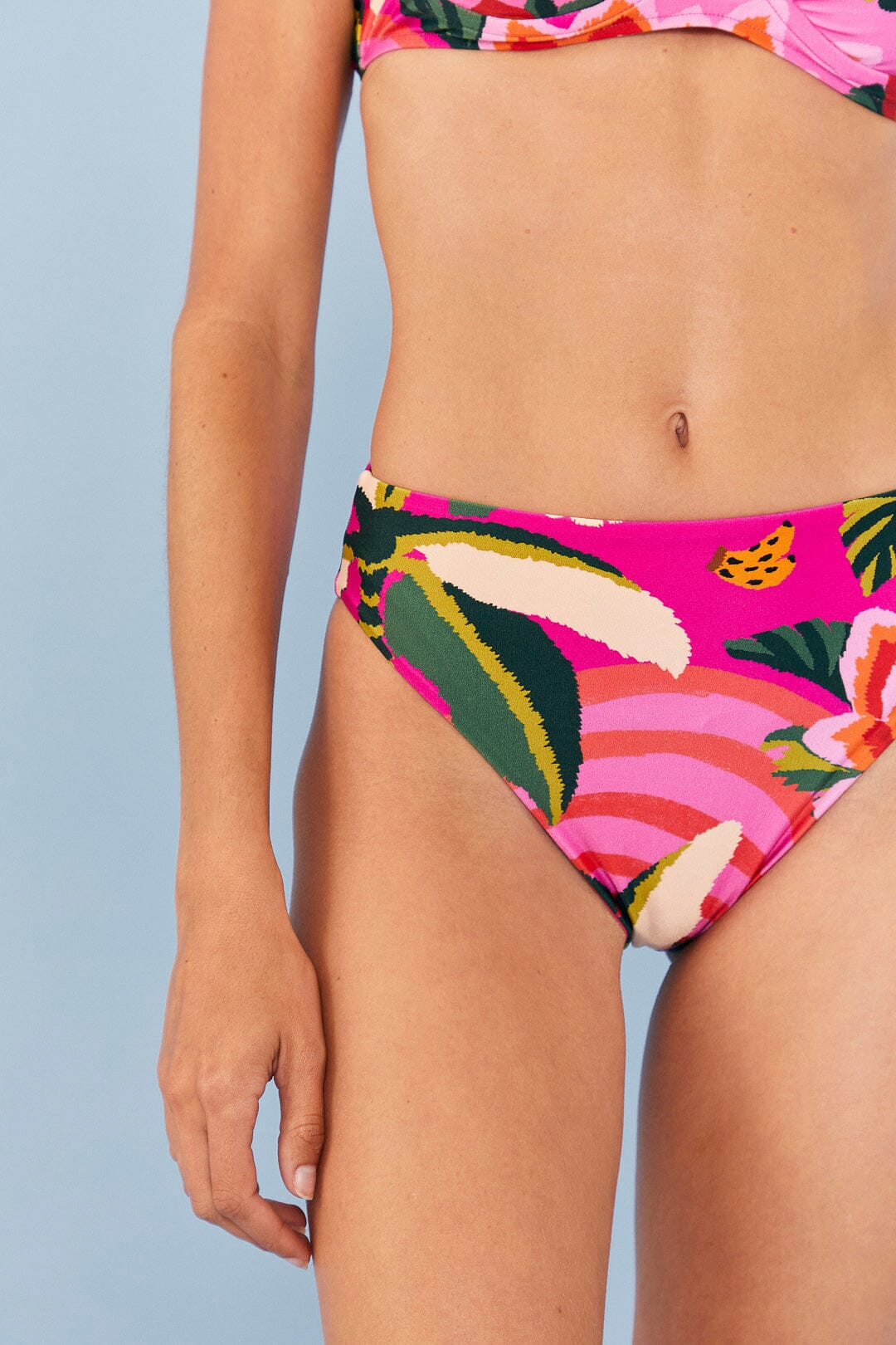 Bas de bikini taille haute Leopard Forest - Rose