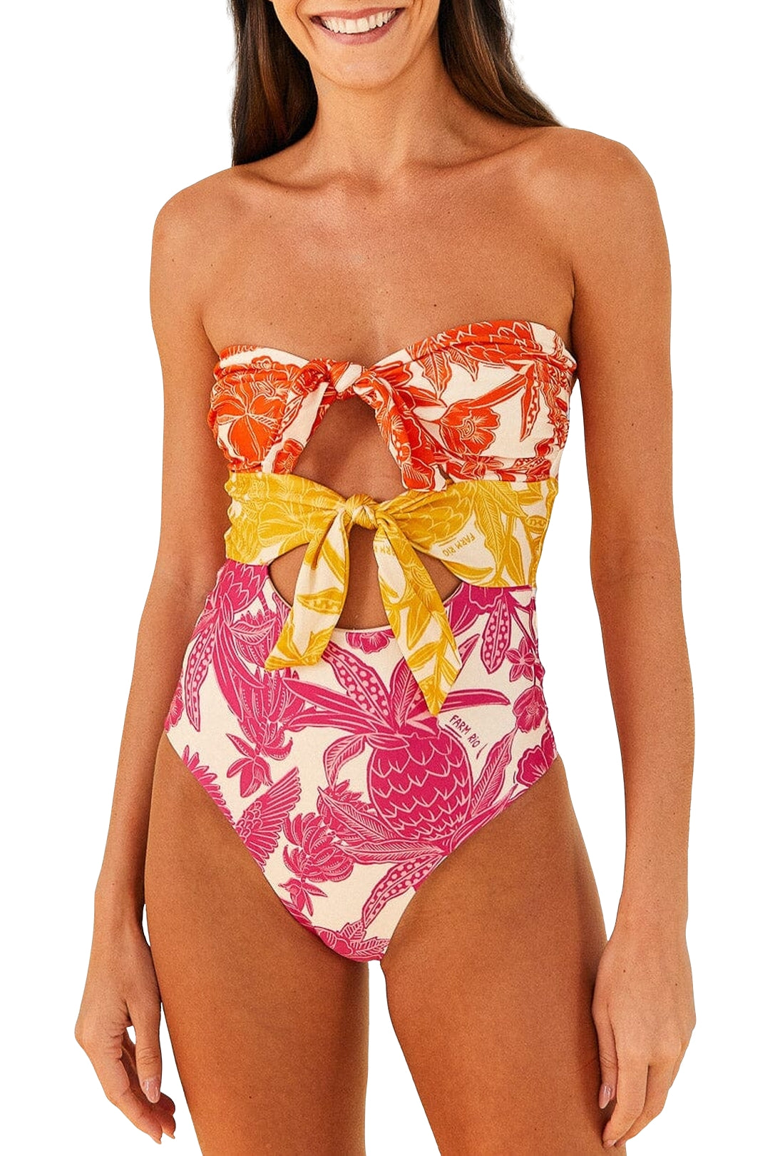 Tropical Woodcut one-piece swimming costume - Multicolour