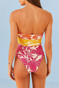 Tropical Woodcut one-piece swimming costume - Multicolour