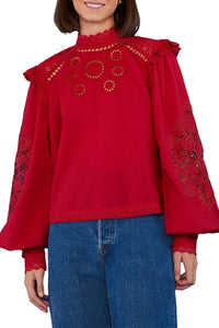Blouse ajourée Romantic - Rouge