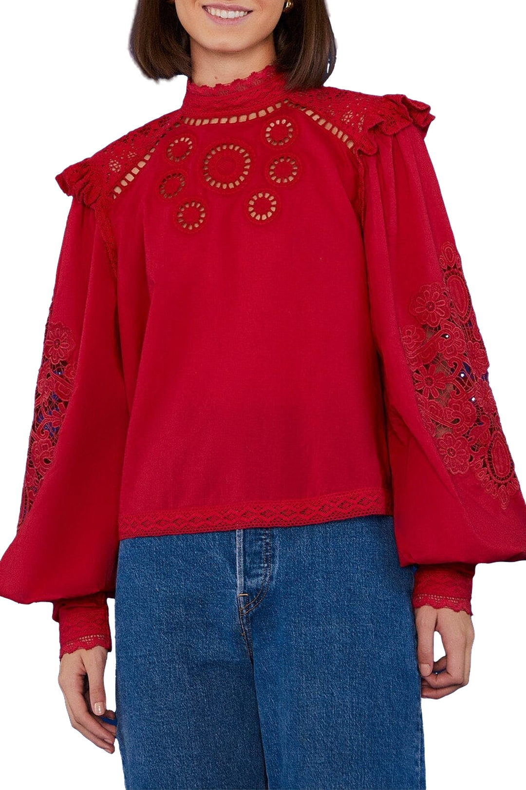 Blouse ajourée Romantic - Rouge