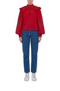 Blouse ajourée Romantic - Rouge