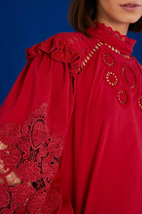Blouse ajourée Romantic - Rouge