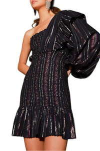 Robe courte Lurex Stripes - Noir