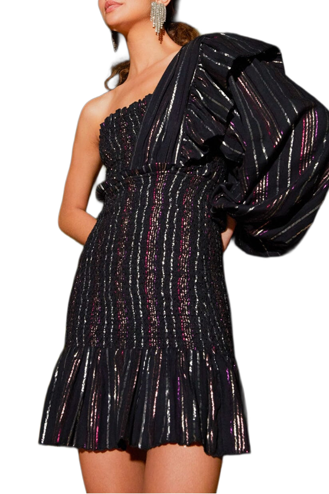 Robe courte Lurex Stripes - Noir