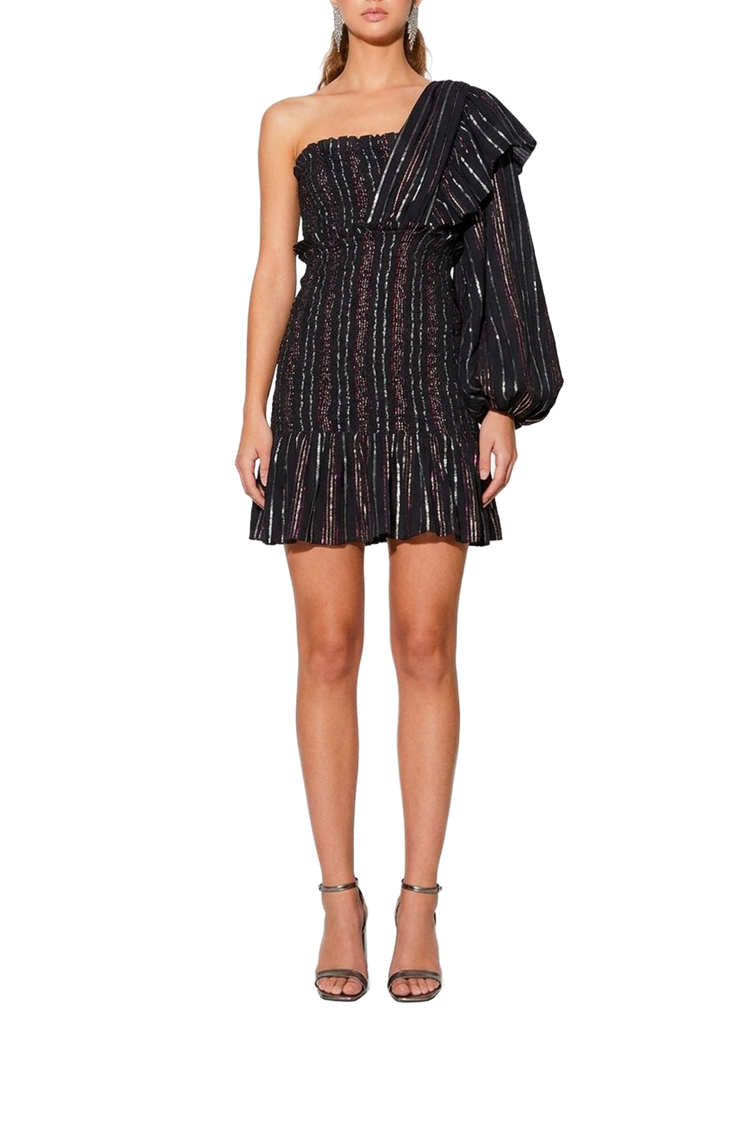 Robe courte Lurex Stripes - Noir