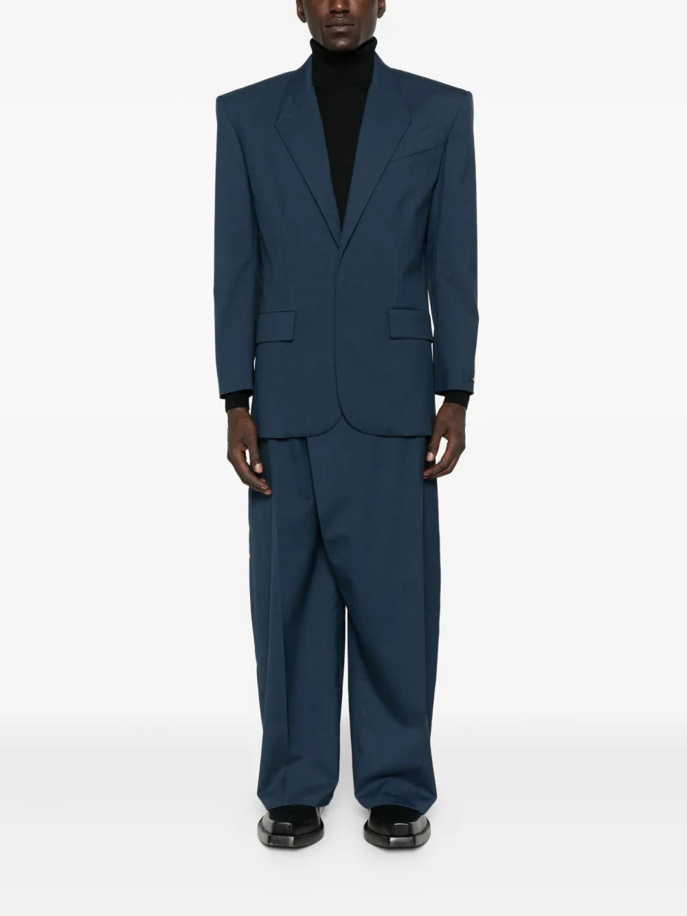 DARK BLUE // dark blue asymmetric panel pants