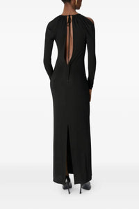 Draped Jersey Ls Long Dress - Noir