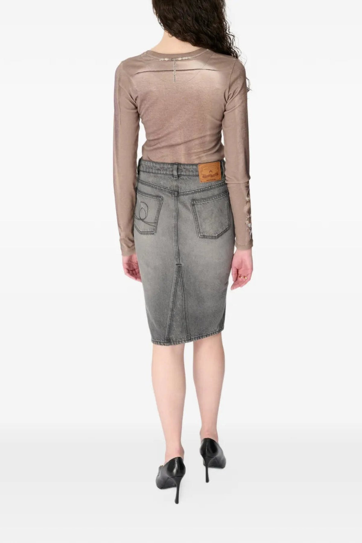 Moon Laser Grey Wash Denim Knee Length S - Gris