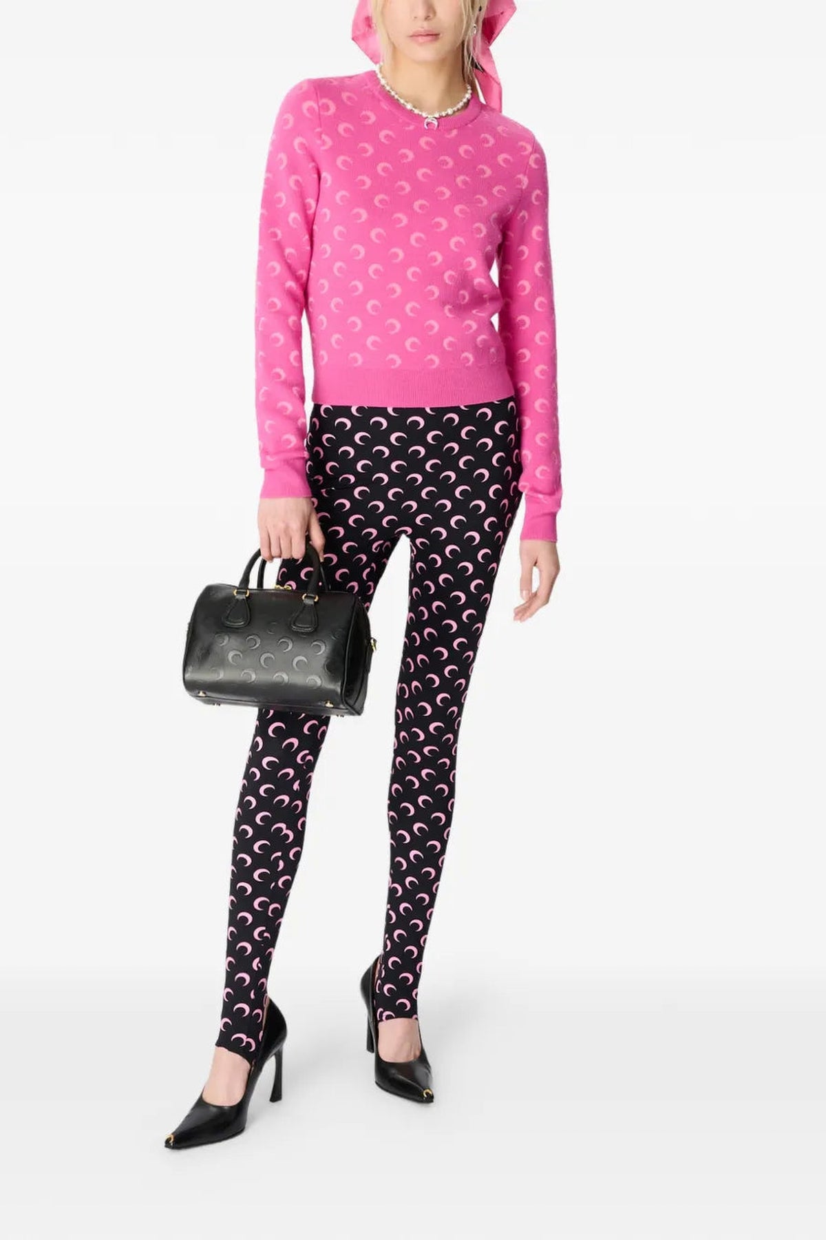 Moon Jacquard Knit Fitted Crewneck Sweat - Rose