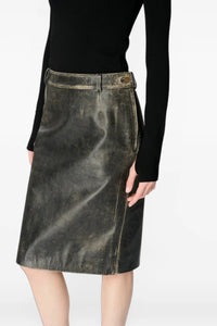 Vintage Moon Leather Midi Skirt - Gris