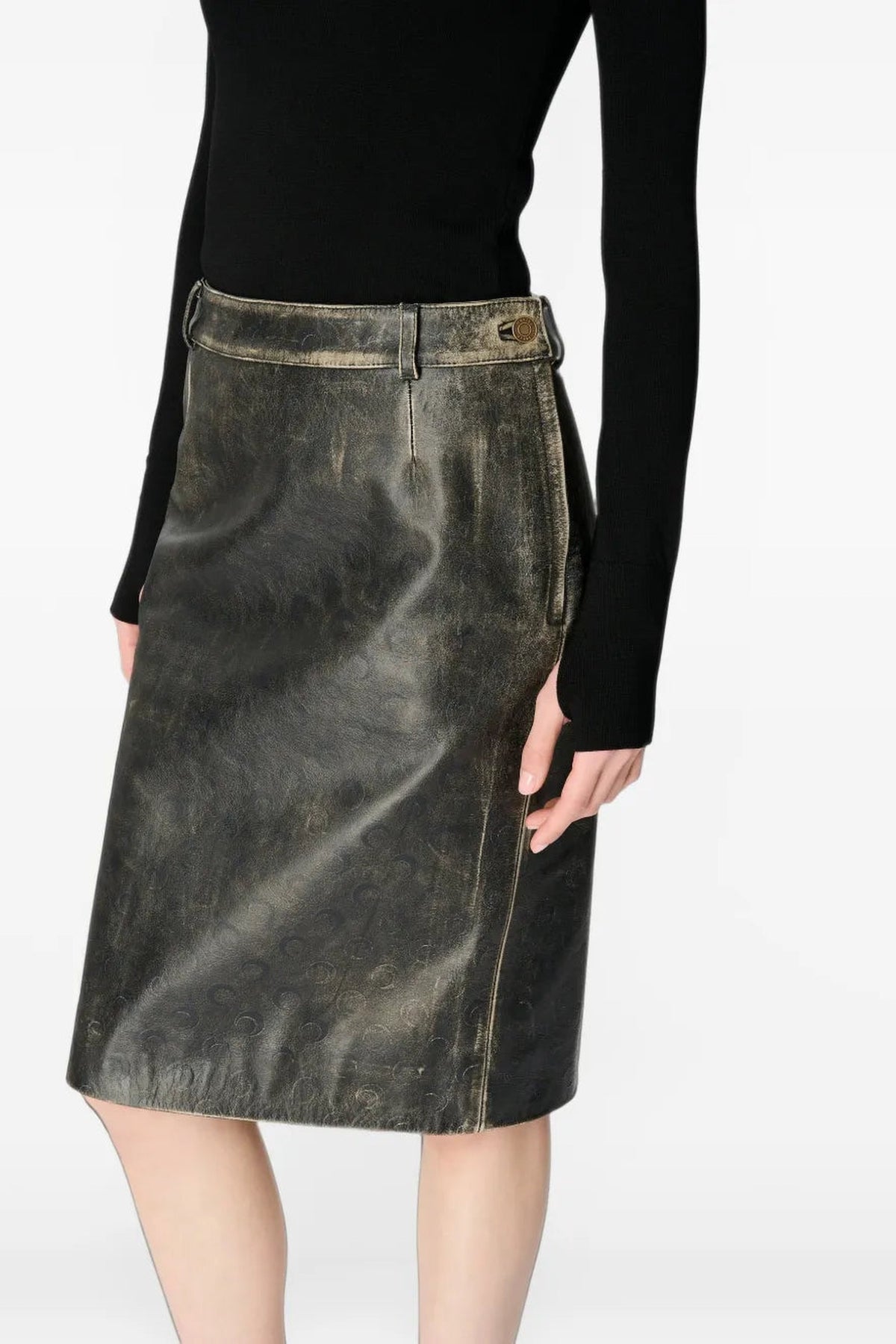Vintage Moon Leather Midi Skirt - Gris
