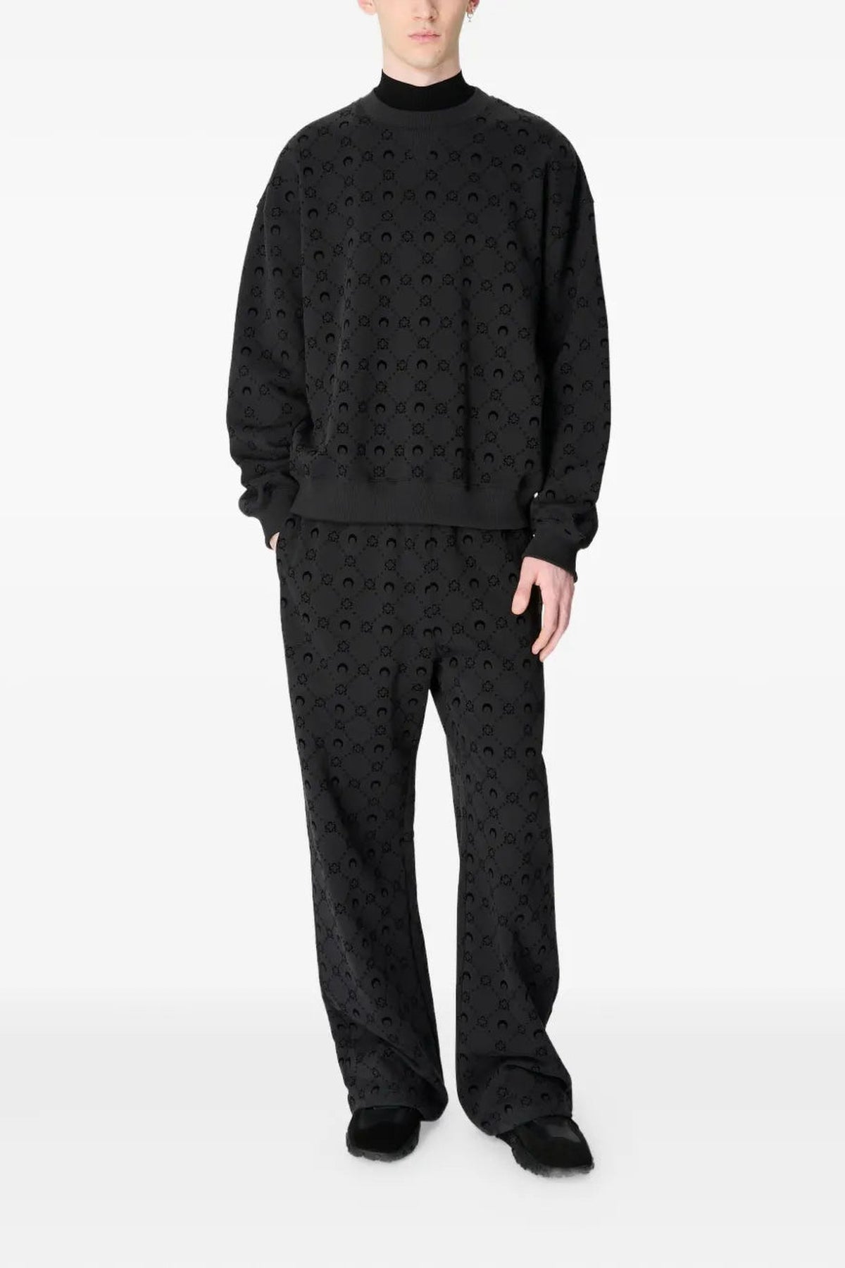 Moonogram Flocked Fleece Relaxed Sweatsh - Noir