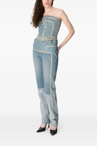 Regenerated Denim Bustier Top - Beige