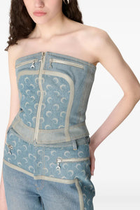 Regenerated Denim Bustier Top - Beige